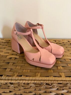 T-Strap Platform Heels in Pink
